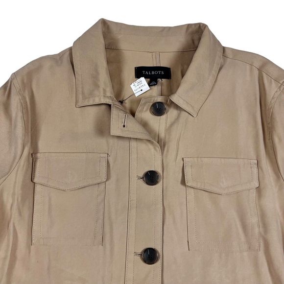 NWT Talbots Military Field Utility Jacket Drawcord Waist Shacket Tan Roll Tab XL - Picture 3 of 15